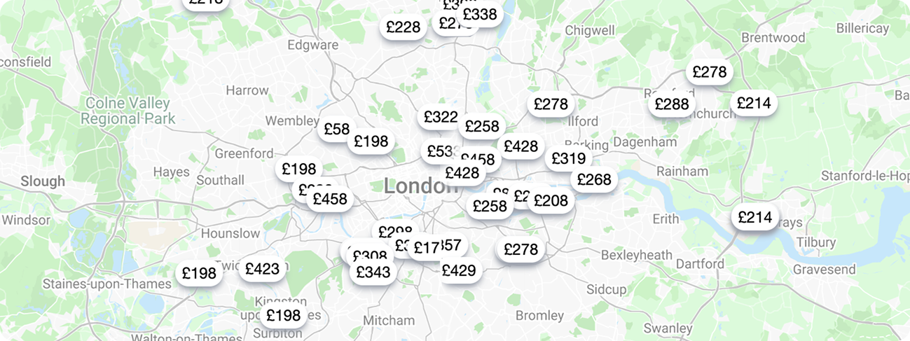 London map with party venues